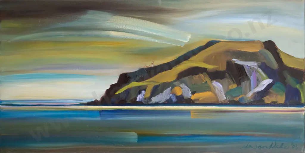 Susan Webb '03 - boxed oil on canvas "Otago III" H-380 W-760 Image 1++