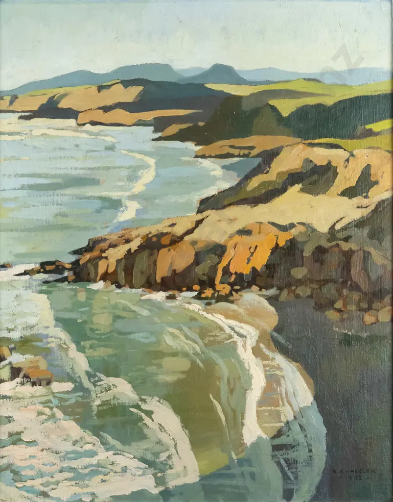 Colin Wheeler 1962 - framed oil "Otago Coastline"  H-600 W-480 Image 1++