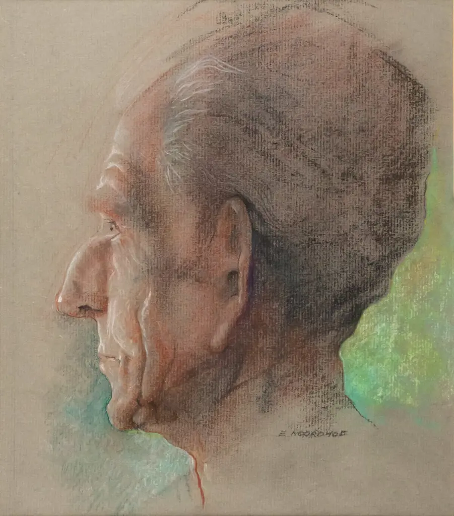 Els Noordhof  - framed pastel "Portrait of older man: H-245 W-210 Image 1++