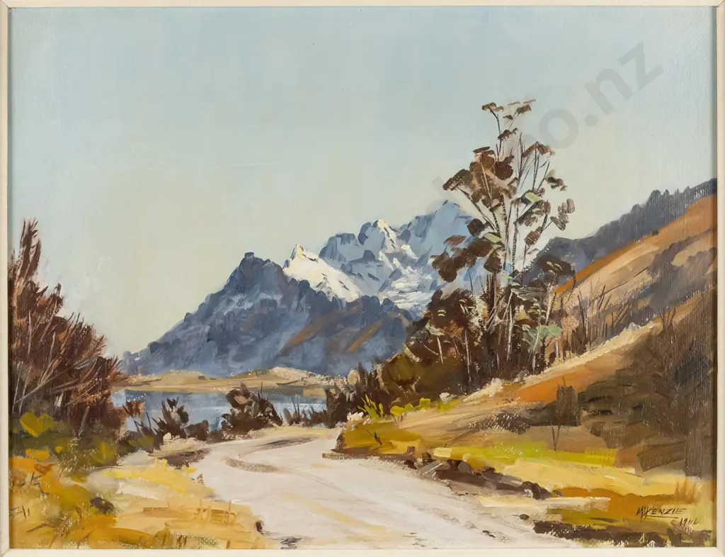 Charles D McKenzie 1964, framed oil "Earnslaw from the Glenorchy Road, Lake Wakatipu" H-340 W-440 Image 1++