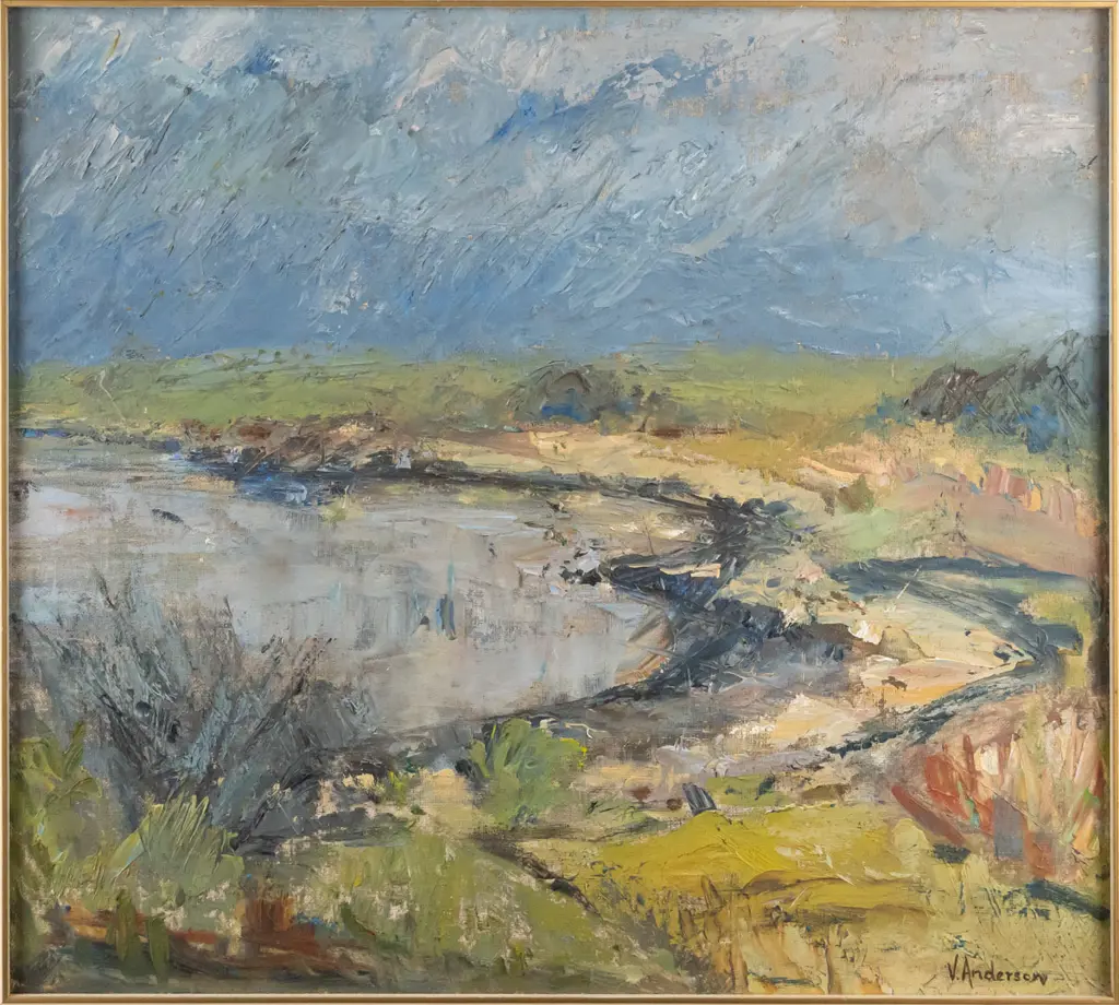 V Anderson 1963 - framed oil "Storm Waitati" H-340 W-380 Image 1++