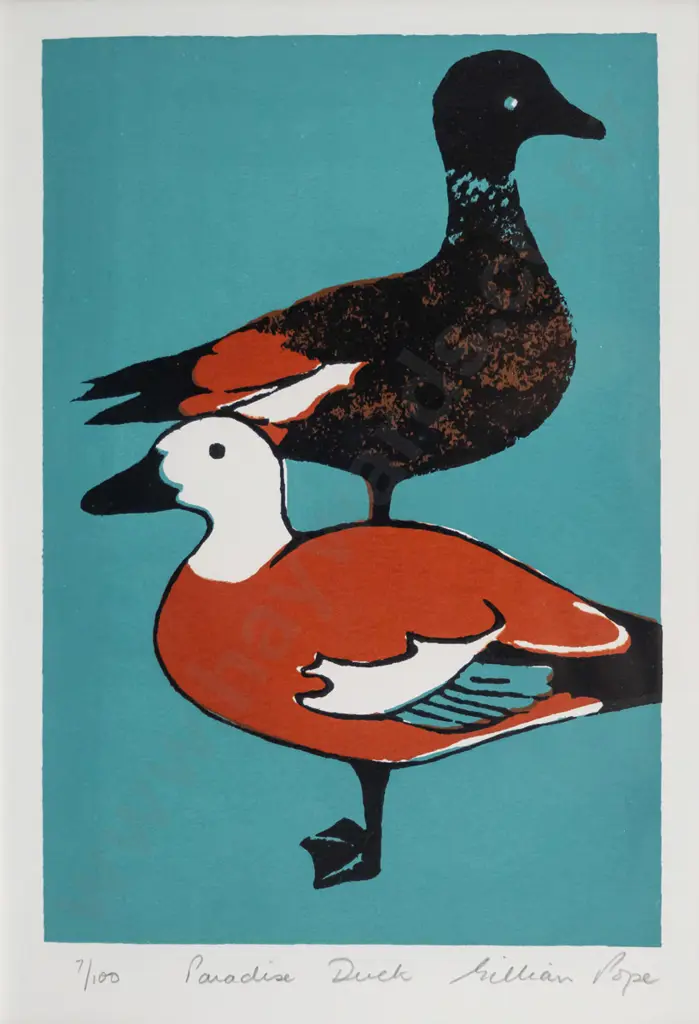Gillian Pope - framed screenprint 7/100 "Paradise Duck "H-210 W-140 Image 1++
