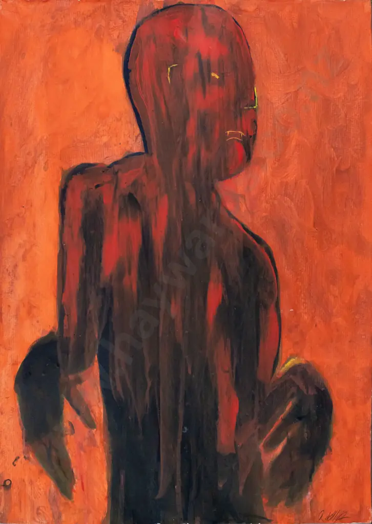 Rhys James Kelly - unframed acrylic on paper - figure H-400 W-290 Image 1++