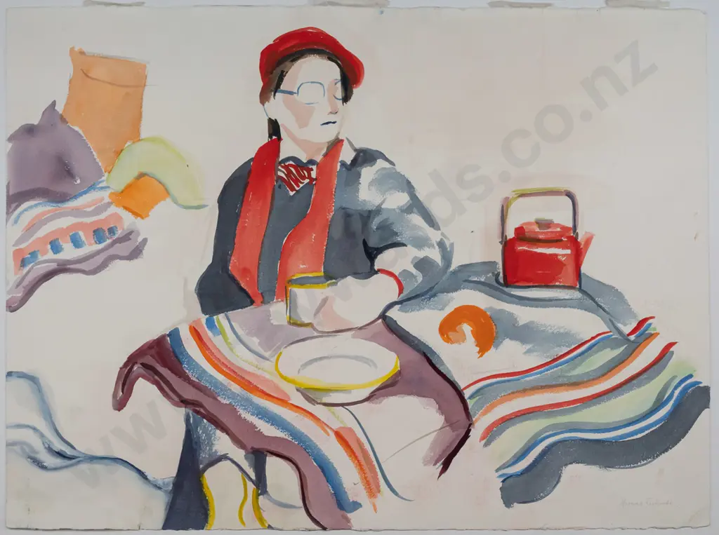 Marama Richards - unframed watercolour on paper -portrait H-570 W-760 Image 1++
