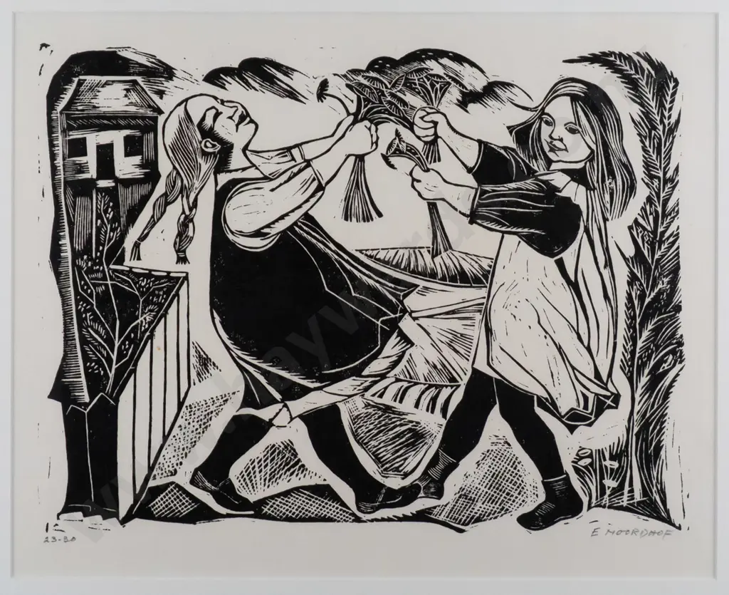 Els Noordhof  - framed block print 23/30 "Children dancing"  H-260 W-320 Image 1++