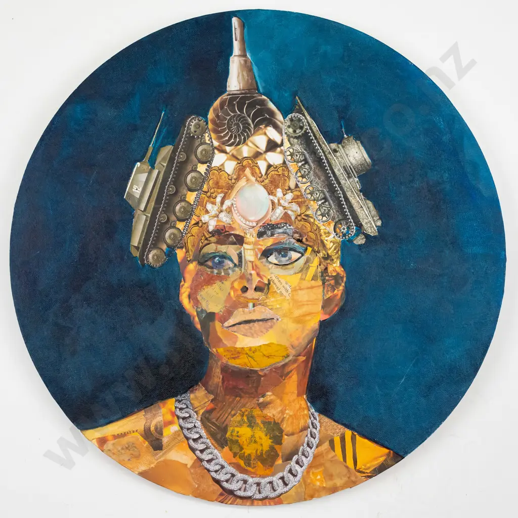 Tania Brady - collage on circular canvas - portrait Dia - 410 Image 1++