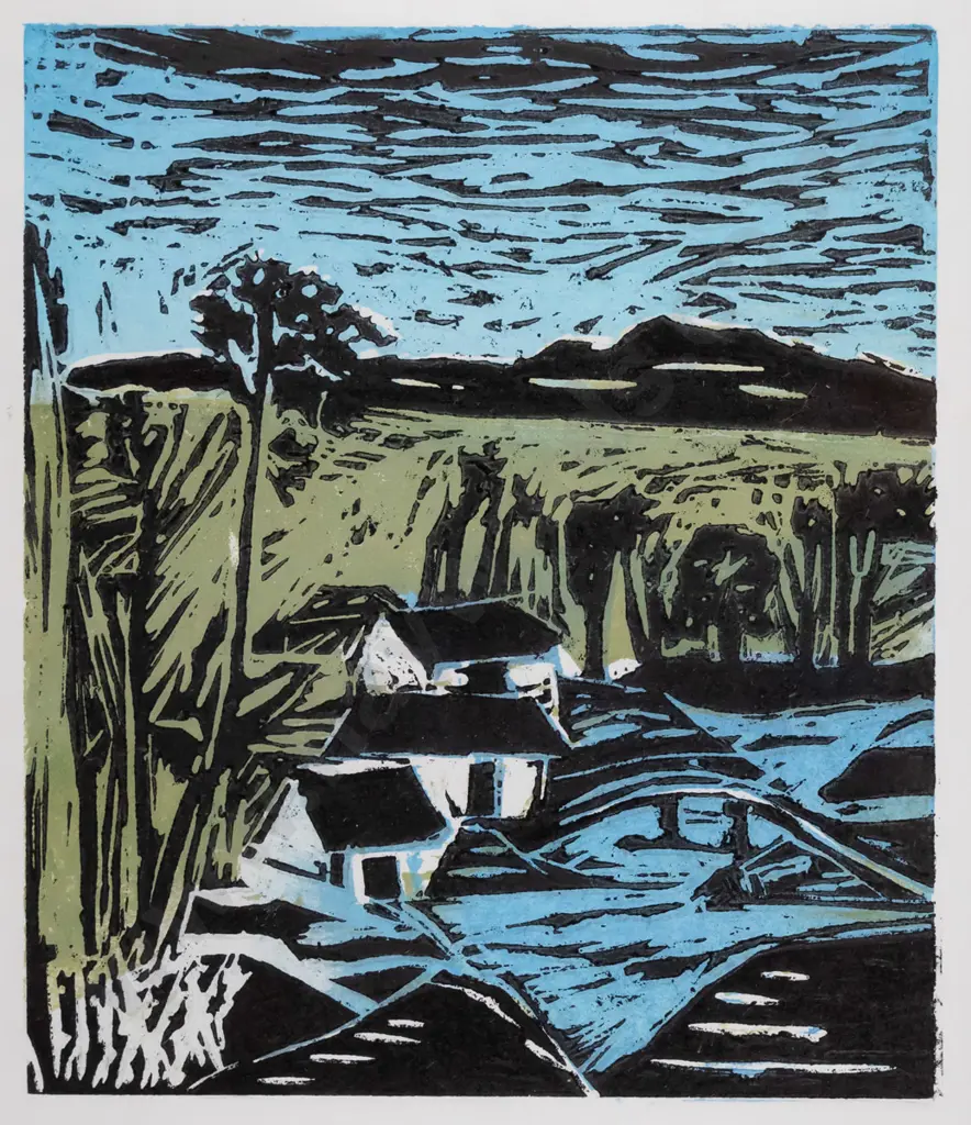 M Laube 2003 - framed wood block print -landscape H-240 W-200 Image 1++