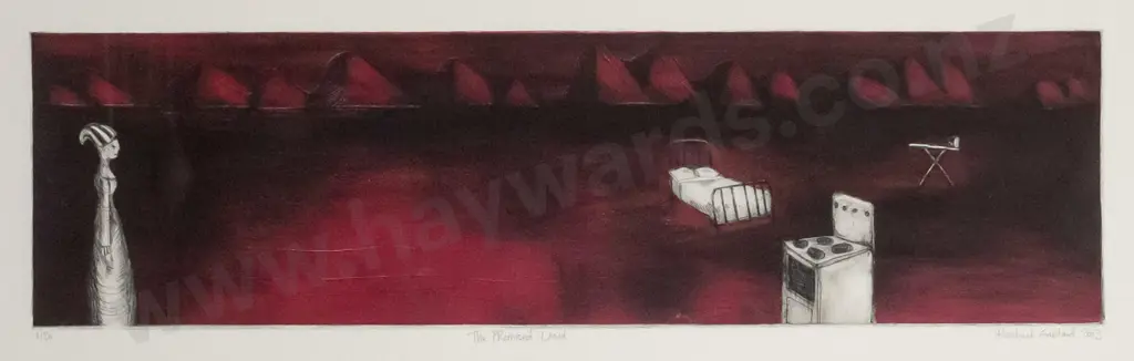 Rachael Garland 2003 - framed etching 7/20 "The Promised Land" H-170 W-620 Image 1++