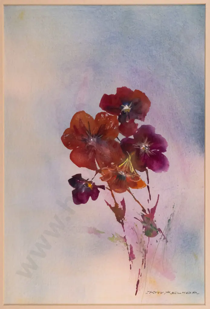 Ray Melhop - framed watercolour - flowers H-340 WS-230 Image 1++
