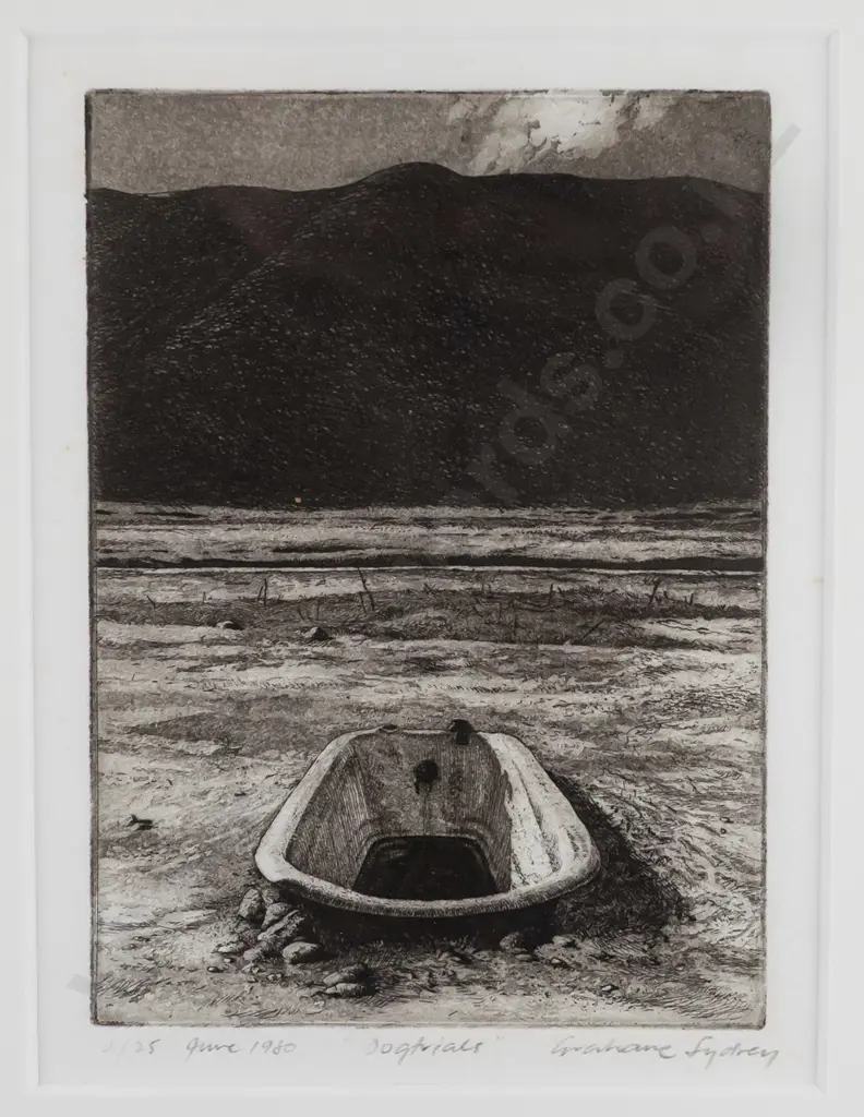 Grahame Sydney June 1980 - framed etching 2/25 "Dogtrials" H-140 W-105 Image 1++