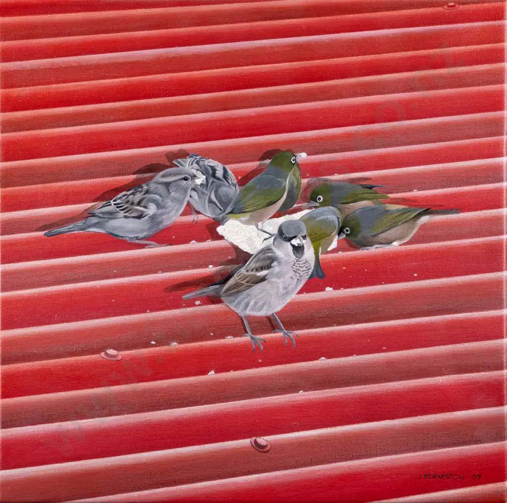I Formston '07 - oil on box canvas - birds feeding H-380 W-380 Image 1++