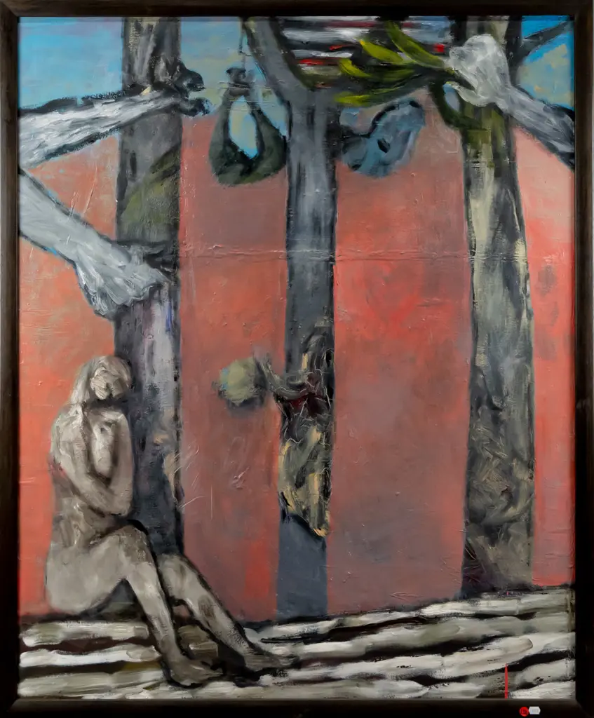 unsigned framed oil on canvas  - seated person H-1070 W-890 Image 1++