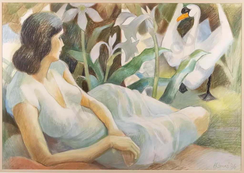 H Lomas '86 - framed pastel - reclining woman H-570 W-810 Image 1++