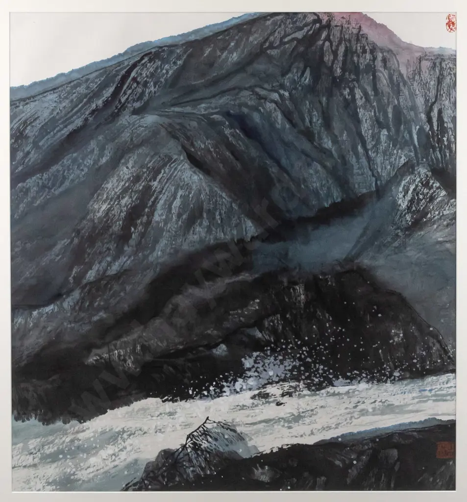 framed Asian watercolour - landscape H-810 W-710 Image 1++