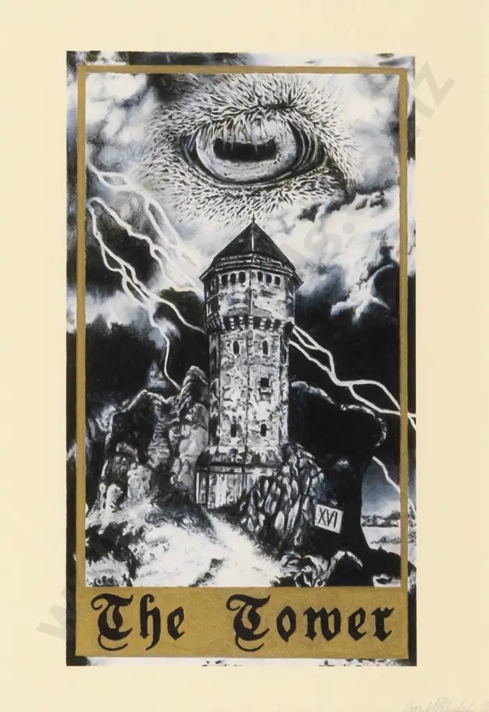 illegible signature - framed print "The Tower" H-160 W-90 Image 1++
