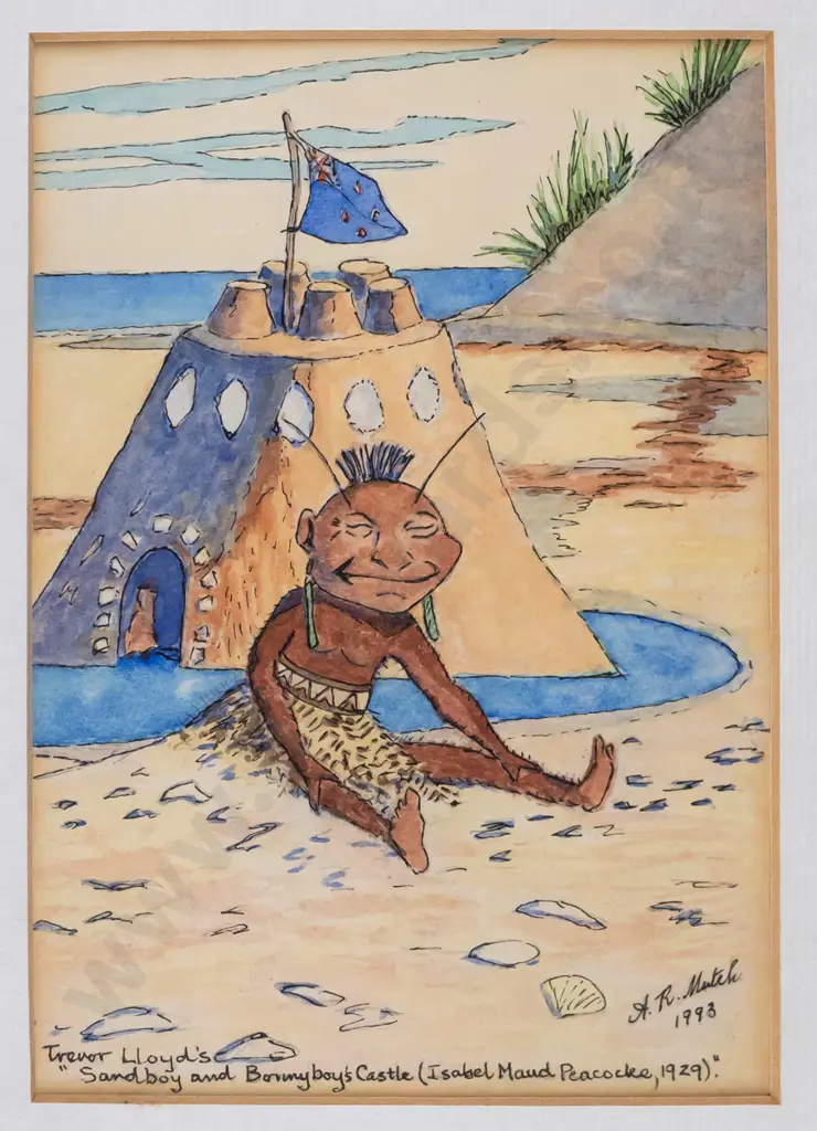 AR Mutch 1993 - framed ink and watercolour "Happy as a sand boy" H-165 W-120 Image 1++