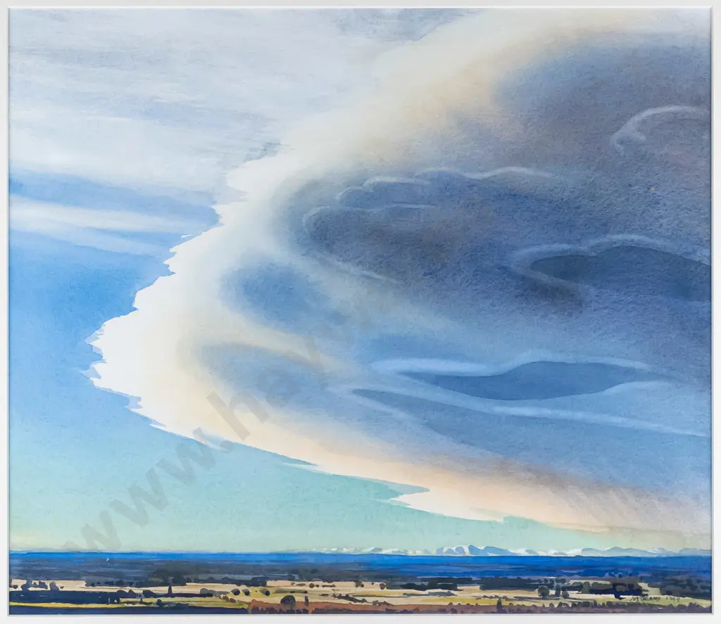 AA Deans 1994 - framed watercolour - clouds and landscape H-400 W-460 Image 1++