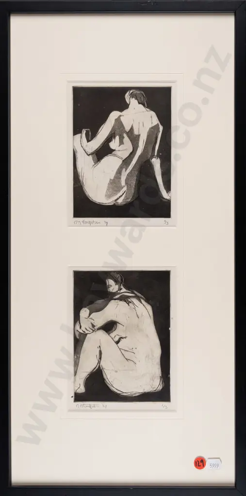 R Fumpston? '69 - 2x framed etchings H-360 W-110 Image 1++
