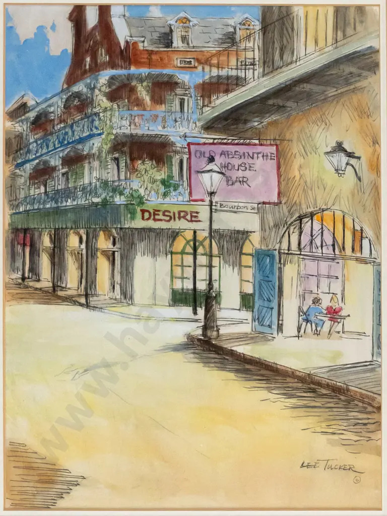 Lee Tucker - framed ink and watercolour - street scene H-330 W-260 Image 1++