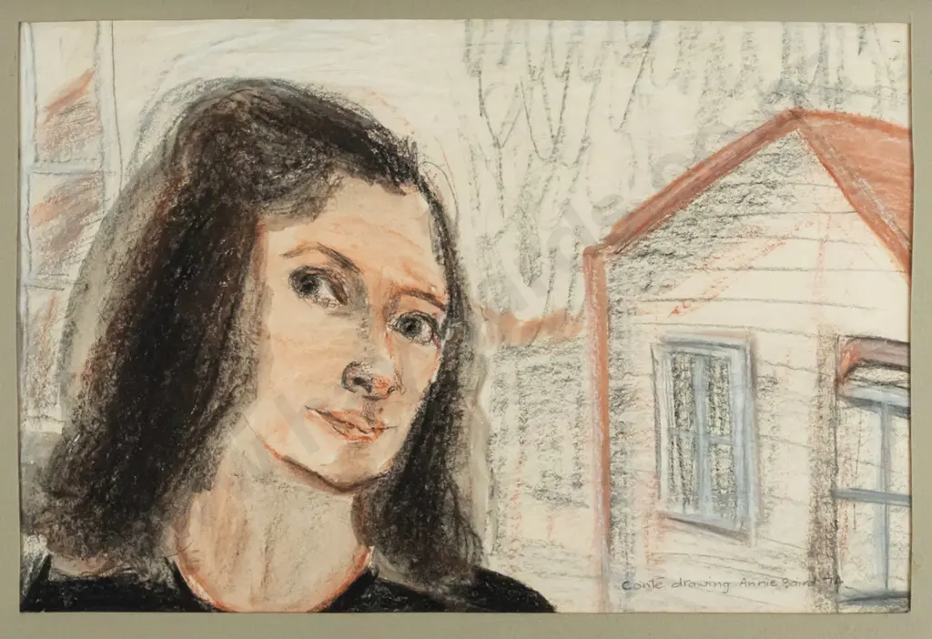 Annie Baird '74 - framed conte - portrait (framing needs attention) H-280 W-420 Image 1++