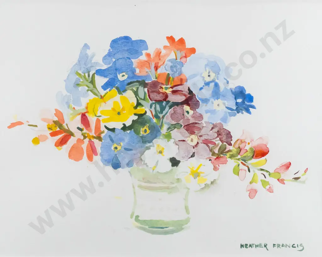 Heather Francis - framed watercolour "Spring flowers" H-270 W-350 Image 1++