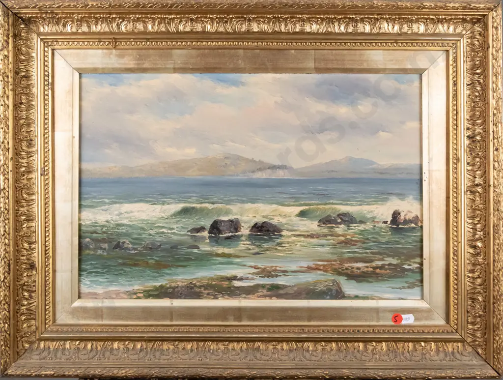 J Elder Moultray - framed oil "A Sunny Afternoon, Moeraki" H-290 W-440 Image 1++