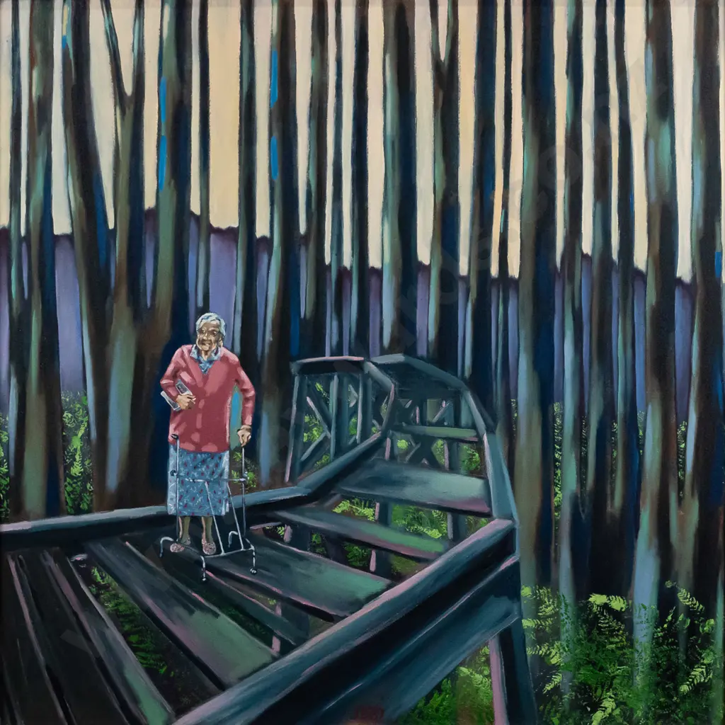 Jenny Darling - framed oil on canvas "Mrs Webb has six legs" H-740 W-750 Image 1++