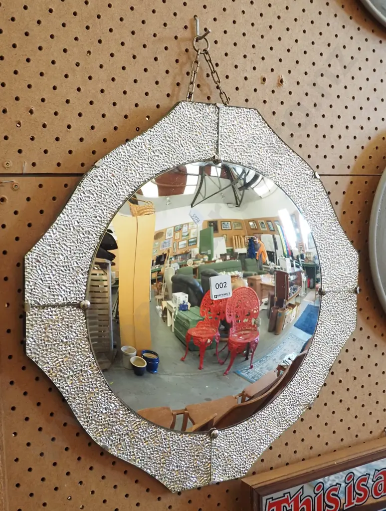 convex wall mirror with crushed glass surround Image 1++