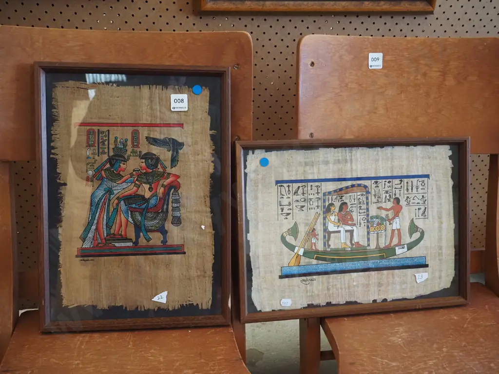 2x framed Egyptian souvenir paintings on papyrus Image 1++