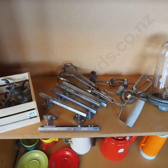 shelf; outdoor light fitting, kitchenalia, deco door handles etc