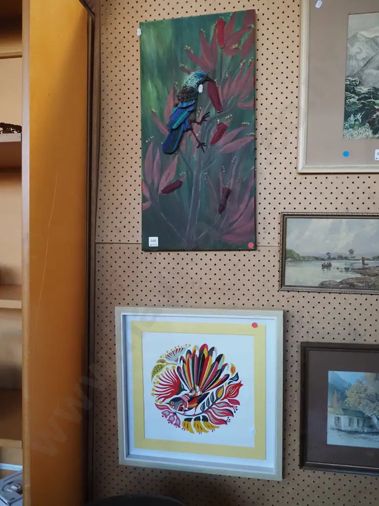framed mixed media - tui, framed tui print - red dots Image 1++