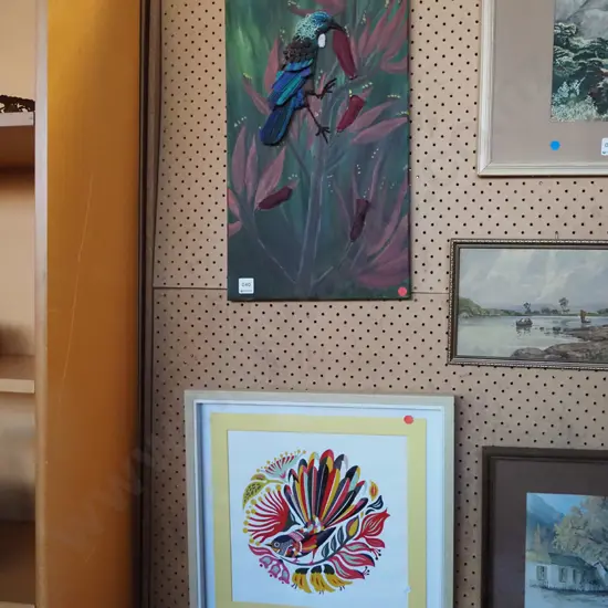 framed mixed media - tui, framed tui print - red dots