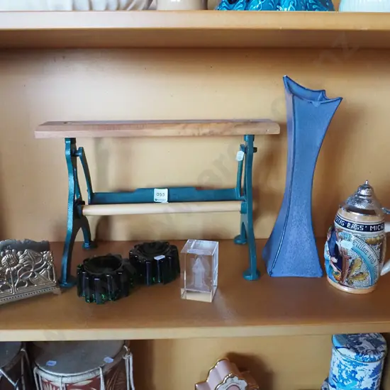 shelf; brass letter holder, paper roll dispenser, glass feet etc