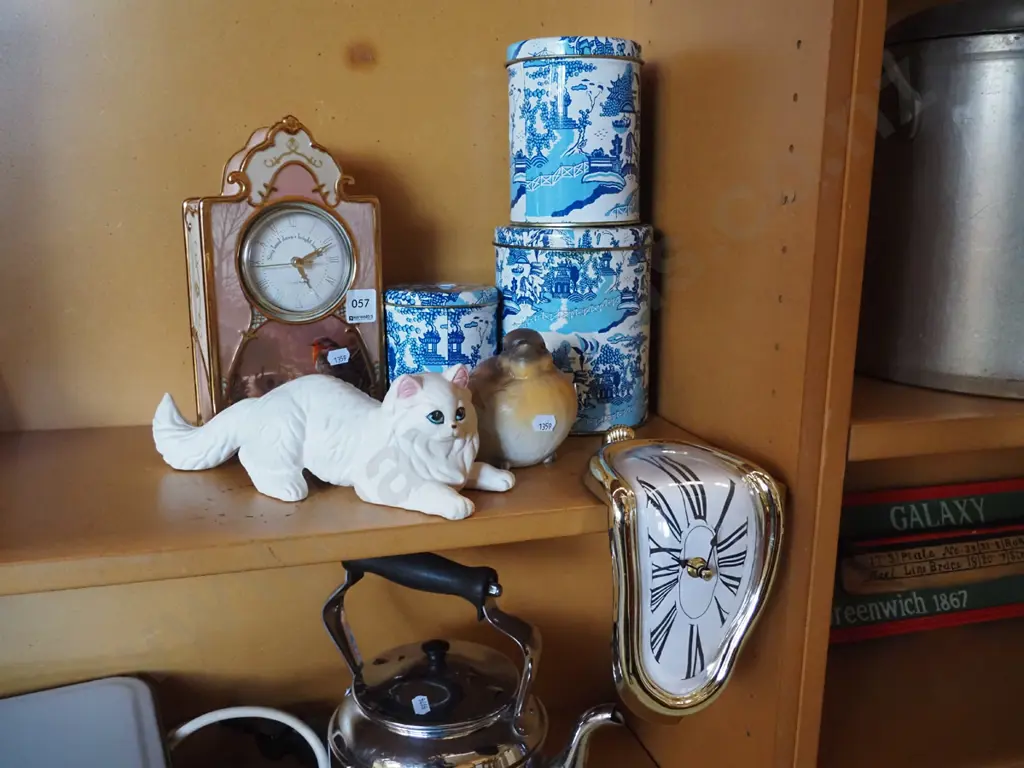 Treasures of the Morning Heirloom porcelain clock, willow pattern storage tins, Dali style clock Image 1++