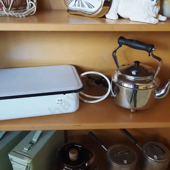 enamel dish with lid, vintage kettle