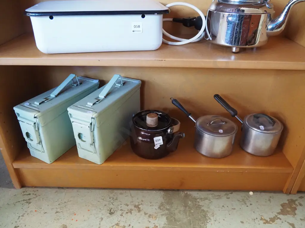ammunition tins, enamel tea pot etc Image 1++