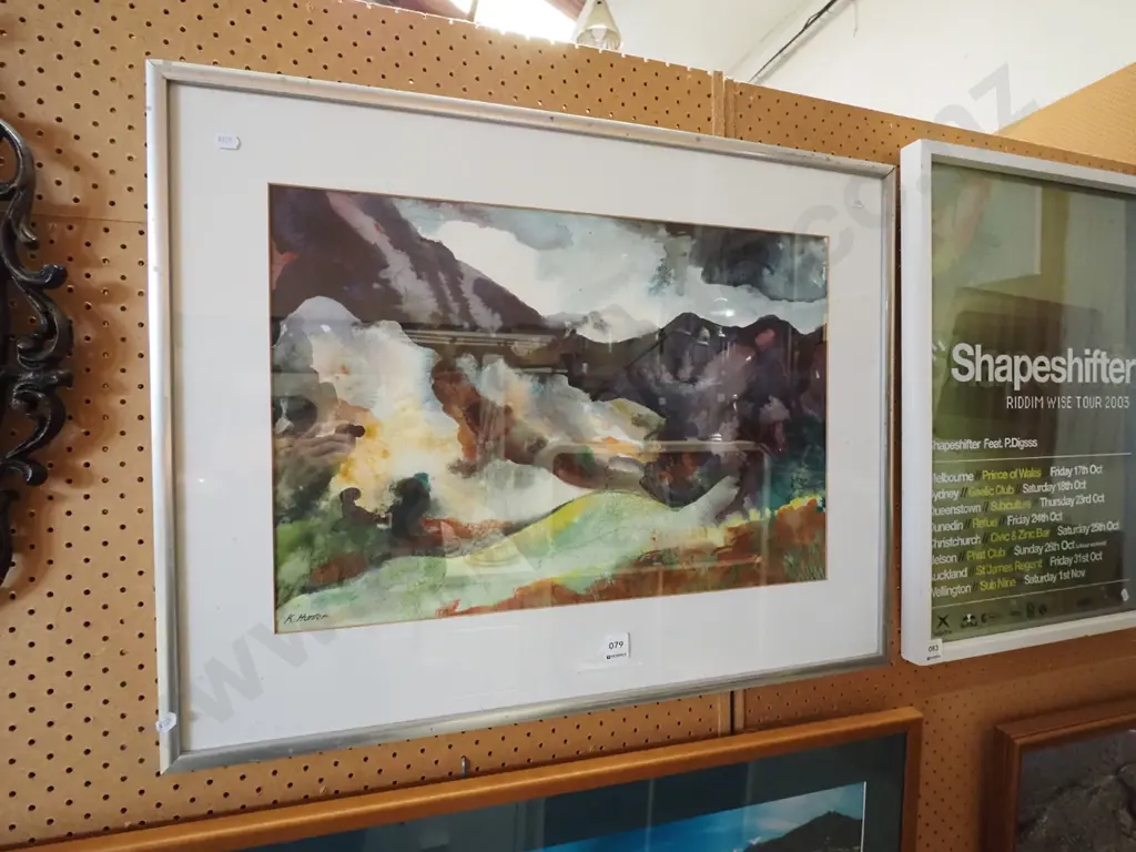 K Hunter - framed watercolour - landscape Image 1++