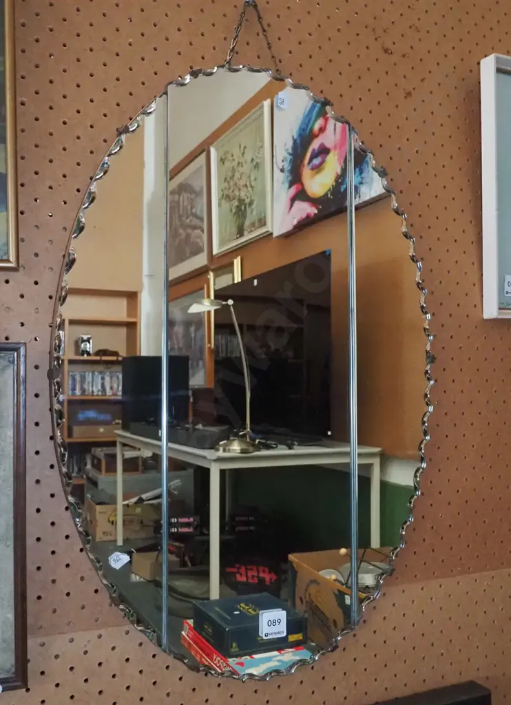 segmented oval scalloped edge wall mirror Image 1++
