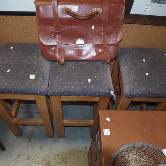 3x wooden stools - varnish and upholstery needs attention