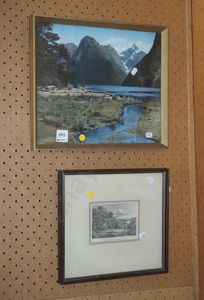 framed photo print - Mitre Peak, small etching - yellow dots Image 1++