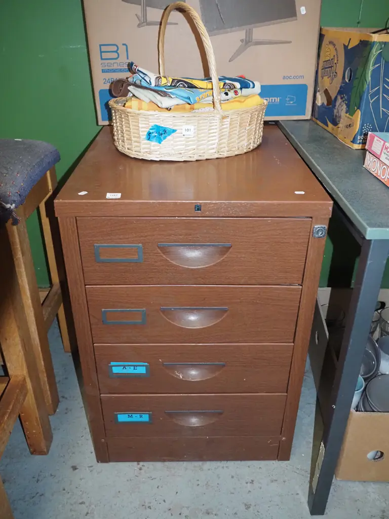 lockable 4 drawer filing cabinet/chest - has keys but keys need some work Image 1++