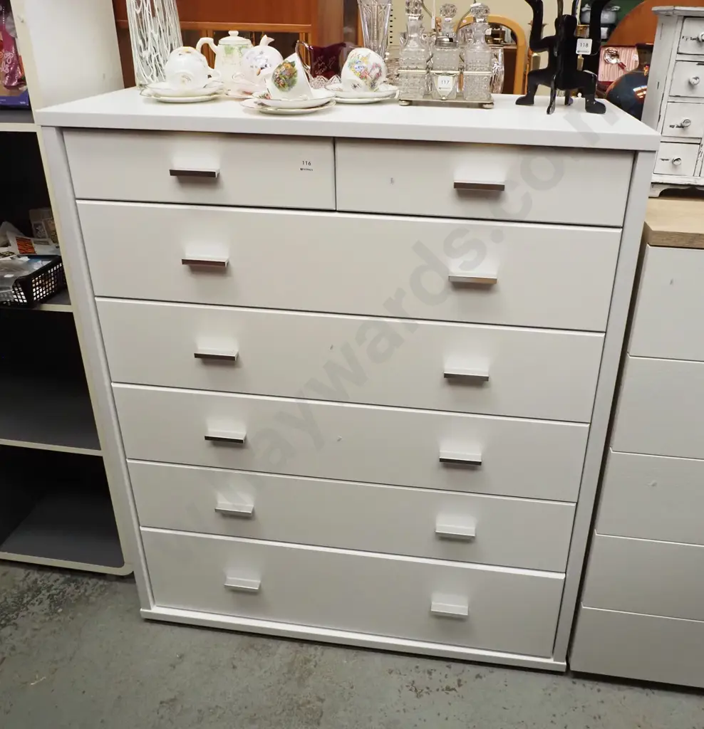 7 drawer mdf white painted tall boy H-1230 W-1000 D-400 Image 1++