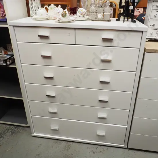 7 drawer mdf white painted tall boy H-1230 W-1000 D-400