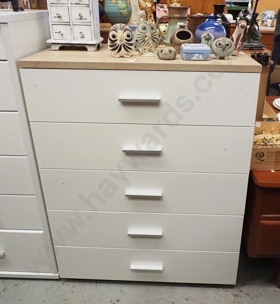 mdf melteca 5 drawer tall boy H-1080 W-800 D-400 Image 1++
