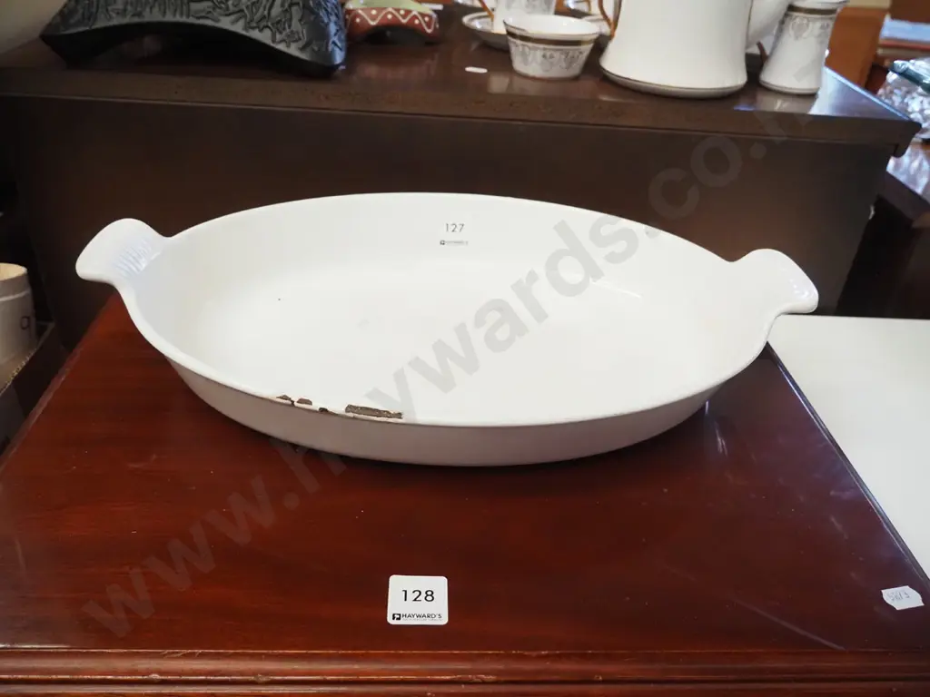 cast iron and enamel Le Creuset dish - some damage Image 1++