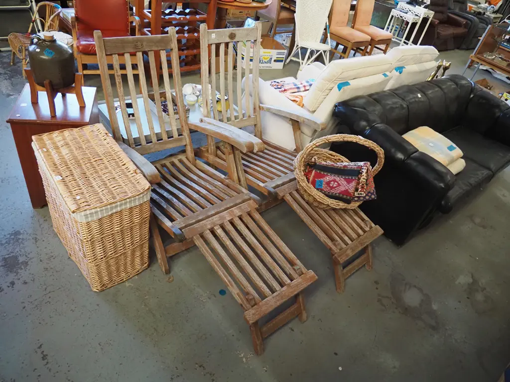 2x Four Winds collection hardwood sun lounger - varnish needs attention Image 1++