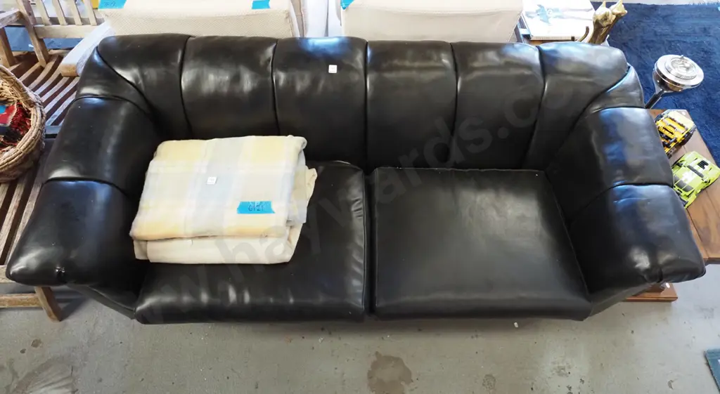 black vinyl chesterfield 2 seater - needs attention Image 1++