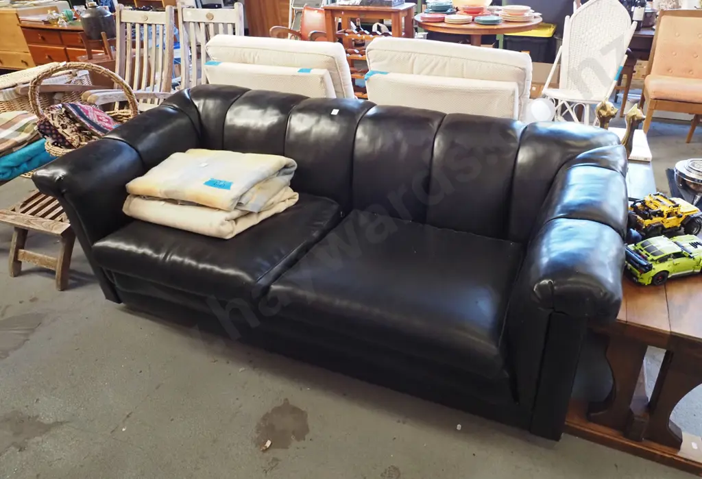 black vinyl chesterfield 2 seater - needs attention Image 1++