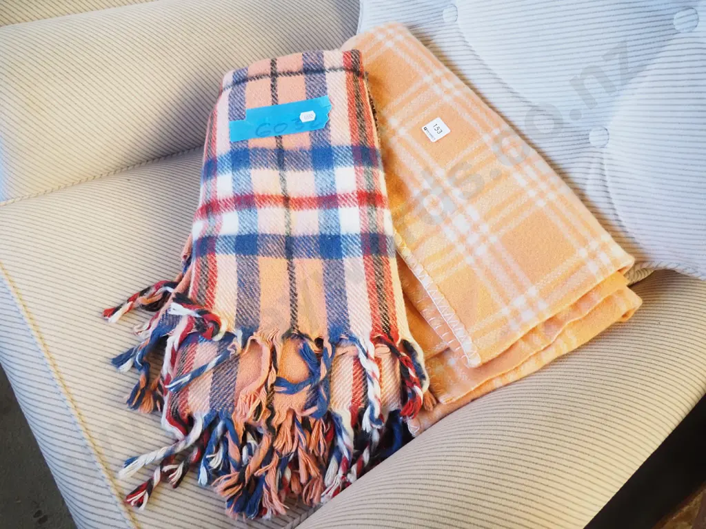 orange checked blanket, travel rug Image 1++