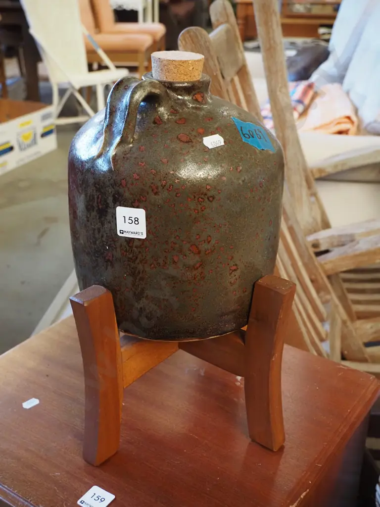 studio pottery stoppered bottle on stand Image 1++